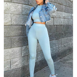Women Autumn Turtleneck T-shirt Sets 2Pieces 2021 Fashion Spring Long Sleeve Casual Top + Skinny Pants Club Suits Clothings - Virtual Blue Store