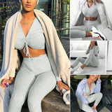 Women Knitted Lounge Wear Sets 2pcs Crop Top  Suit Ladies  Tracksuit Set Autumn Casual Streetwear Clubwear - Virtual Blue Store