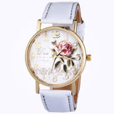orologio donna Hot Selling Leather Wrist Watches New Arrival Rose Pattern Watches For Women Gift Fashion Casual Students Watch - Virtual Blue Store