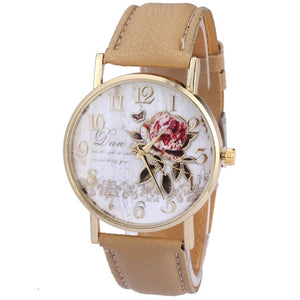 orologio donna Hot Selling Leather Wrist Watches New Arrival Rose Pattern Watches For Women Gift Fashion Casual Students Watch - Virtual Blue Store