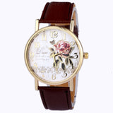 orologio donna Hot Selling Leather Wrist Watches New Arrival Rose Pattern Watches For Women Gift Fashion Casual Students Watch - Virtual Blue Store