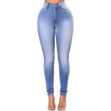Fashion Women Denim Skinny Trousers High Waist Jeans Skinny Slim-Fit Washed Denim Long Pencil Pants Trousers For Female Sky Blue - Virtual Blue Store