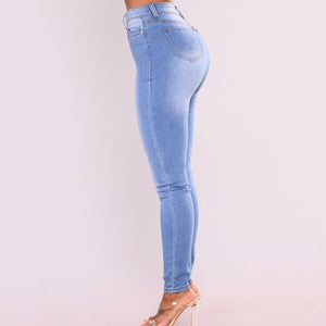 Fashion Women Denim Skinny Trousers High Waist Jeans Skinny Slim-Fit Washed Denim Long Pencil Pants Trousers For Female Sky Blue - Virtual Blue Store