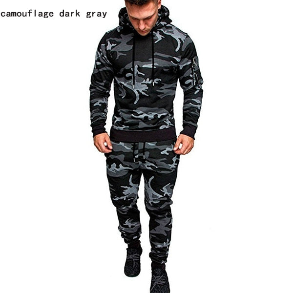 Casual Joggers Mens Tracksuits 2 Pieces Sets Autumn Hooded+Pants Camouflage Suit Gym Zipper Sportswear Sweat Suits Men's Clothes - Virtual Blue Store