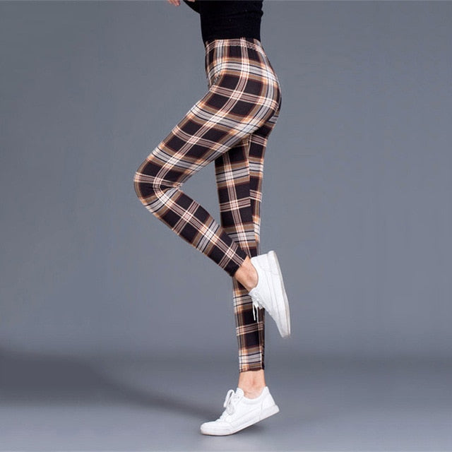Women Leggings Grid Print Exercise Fitness Leggins Elasticity Plaid Push Up Legging Female Sexy Trousers Plus Size Pants - Virtual Blue Store