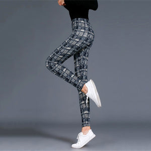 Women Leggings Grid Print Exercise Fitness Leggins Elasticity Plaid Push Up Legging Female Sexy Trousers Plus Size Pants - Virtual Blue Store