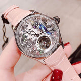 Reef Tiger/RT Fashion Watches for Women Leather Strap Waterproof Automatic Watches Diamond Tourbillon Watch RGA7105