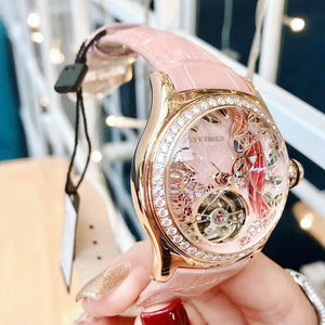 Reef Tiger/RT Fashion Watches for Women Leather Strap Waterproof Automatic Watches Diamond Tourbillon Watch RGA7105 - Virtual Blue Store