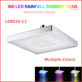 New LED Rainfall Shower Head Square Shower Head Automatically RGB Color-Changing Temperature Sensor Showerhead for Bathroom - Virtual Blue Store