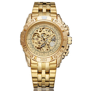 Luxury Silver Gold Automatic Mechanical Watch for Men Full Steel Skeleton Wristwatch Clock Over-Sized Big Dial Relogio Masculino - Virtual Blue Store