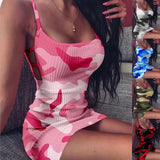 Plus Size5xl Sexy Bodycon Mini Dress for Women Summer  Party Club Camouflage Slim Dress Hollow Knitted Wrap Dresses Camisole
