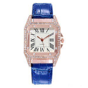 Fashion Ladies Quartz Watch Rhinestone Crystal Tonneau Women Watch Dress Luxury Roman Numerals Leather Watch for women - Virtual Blue Store