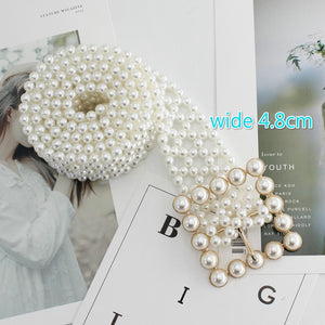 High Quality Luxury Fashion Brand New Elegant Inlaid Pearl Girdle Decoration Wide Woman Belt Dress Elastic Chain Belt Lassie - Virtual Blue Store