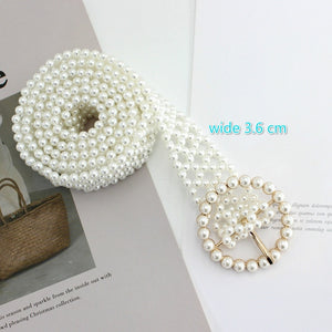 High Quality Luxury Fashion Brand New Elegant Inlaid Pearl Girdle Decoration Wide Woman Belt Dress Elastic Chain Belt Lassie - Virtual Blue Store