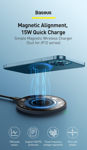 Baseus Qi Magnetic Wireless Charger For iPhone 12 Pro Max PD 15W Fast Charging For iPhone 12 mini 11 XS XR Magnetic Safe Charger - Virtual Blue Store