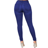 Women Skinny Jeans Solid Color High Waist Stretch Denim Jeans Pencil Pants Classic Casual Wild Bottoms for Daily Streetwear - Virtual Blue Store