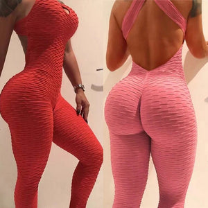 Women  Sports Yoga Set Siamese High Waist Hips Trousers Halter Top  Bandage Yoga Jumpsuit Fitness Tracksuit - Virtual Blue Store