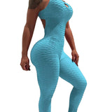 Women  Sports Yoga Set Siamese High Waist Hips Trousers Halter Top  Bandage Yoga Jumpsuit Fitness Tracksuit - Virtual Blue Store