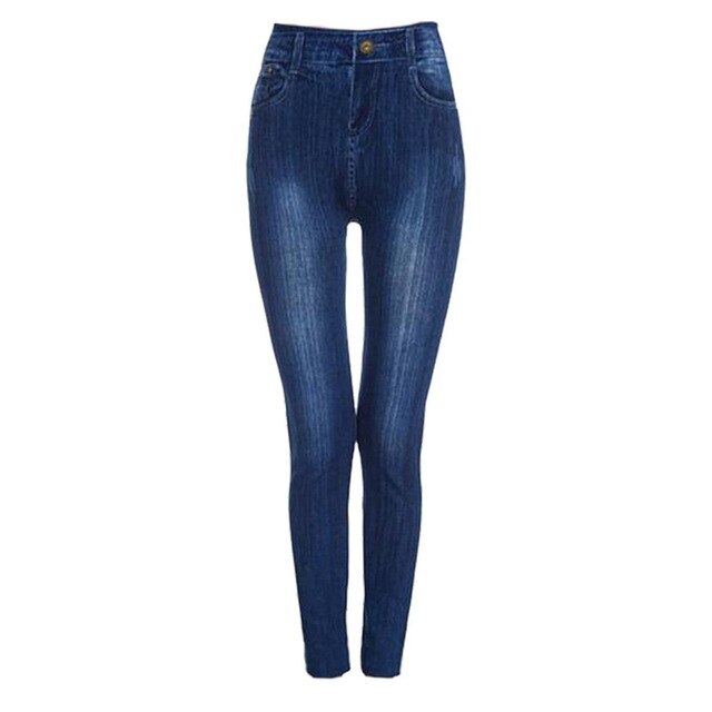 Women Gym Leggings Faux Denim Jeans Leggings Pocket Printing Leggings Casual High Waist Pencil Pants Plus Pants - Virtual Blue Store