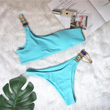 Sexy 6 Color Bling Diamond Bikini Female Swimsuit Women Swimwear Two-pieces Bikini set One Shoulder Bather Bathing Suit V2673 - Virtual Blue Store