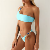Sexy 6 Color Bling Diamond Bikini Female Swimsuit Women Swimwear Two-pieces Bikini set One Shoulder Bather Bathing Suit V2673 - Virtual Blue Store