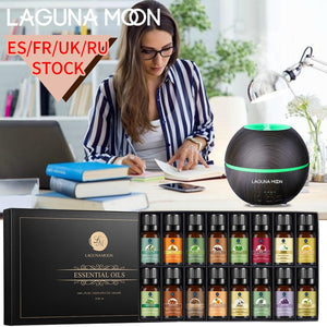 Ship From ES/FR LAGUNAMOON 10ML 16PCS Pure Essential Oils Set Peppermint Ylang Lavender Eucalyptus Vanilla Sandalwood Rose Oils - Virtual Blue Store