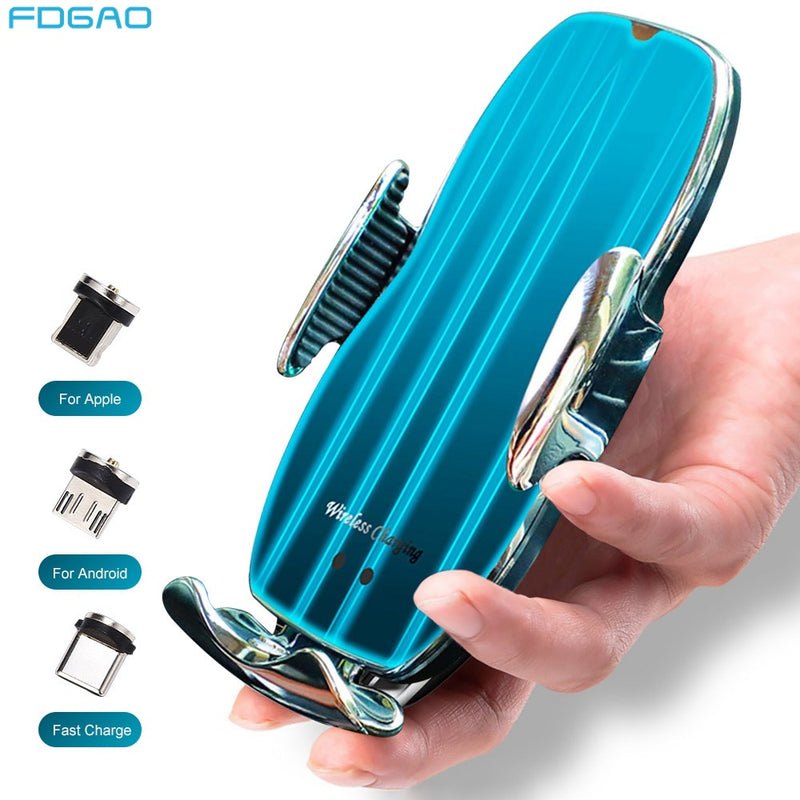 Automatic 15W Fast Car Wireless Charger for Samsung S20 S10 iPhone 12 11 XS XR 8 Magnetic USB Infrared Sensor Phone Holder Mount - Virtual Blue Store