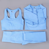 Women Seamless Yoga Set  Gym SportWear  Running  Outwork Clothing Fitness  Long  SLeeve Shirt High Waist Legging Sport Tracksuit - Virtual Blue Store