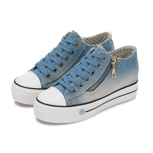 Spring Denim Canvas Shoes Female Korean Version Thick Bottom Shoes Women Shoe Canvas Shoes Lace Up Sneakers Plus Size 41 - Virtual Blue Store