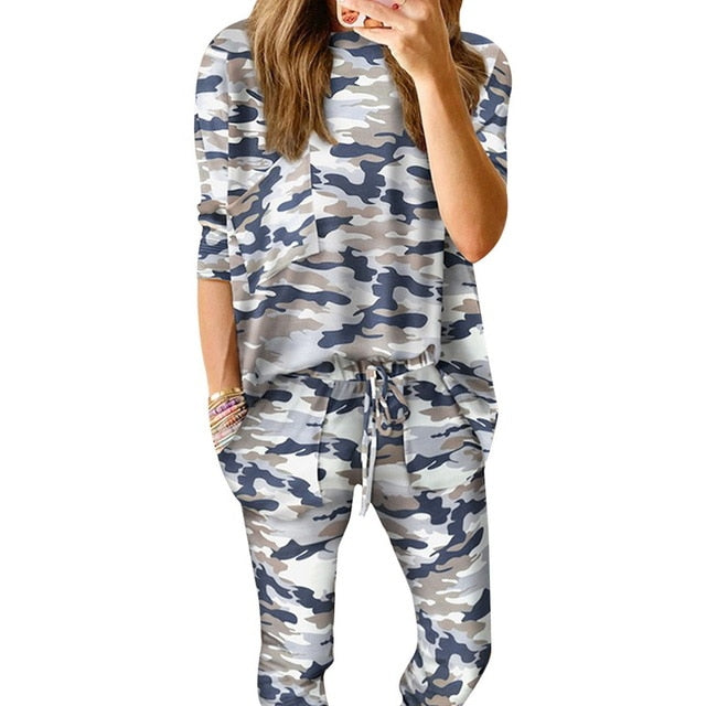 Leopard Homewear Suits Women Autumn Casual T Shirts Drawstring Sweatpants Lounge Wear Fashion Pajama Sets Elastic Sleepwear - Virtual Blue Store