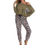 Leopard Homewear Suits Women Autumn Casual T Shirts Drawstring Sweatpants Lounge Wear Fashion Pajama Sets Elastic Sleepwear - Virtual Blue Store