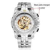 Luxury Silver Gold Automatic Mechanical Watch for Men Full Steel Skeleton Wristwatch Clock Over-Sized Big Dial Relogio Masculino - Virtual Blue Store