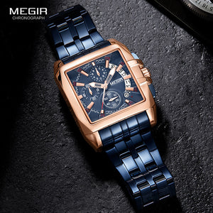 MEGIR New Men's Watch Top Brand Stainless Steel Waterproof Luminous Quartz Watch Men's Fashion Chronograph Men's Sports Watch - Virtual Blue Store