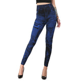 High Waist Faux Jean Leggings Slim Elastic Seamless Plus Size Skinny Pencil Pants Female Pocket Workout Running Leggings - Virtual Blue Store