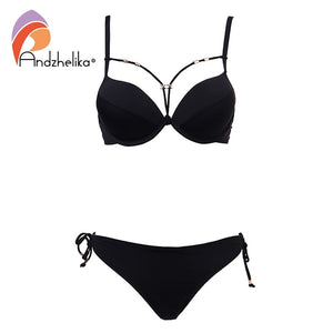 Anadzhelia Sexy Bandage Push Up Bikini Set Solid Swimwear Women 2021 Summer Two Piece Swimsuit Beach Bathing Suit AK5922-2 - Virtual Blue Store