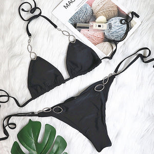 New Shiny Crystal Diamond Bikini 2021 Women Halter Bandage Swimsuit Female Swimwear Rhinestone Bikini set Brazilian Bathing Suit - Virtual Blue Store