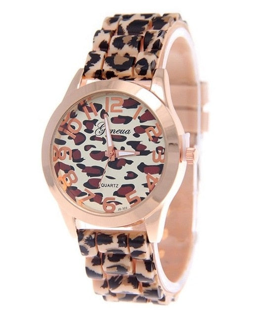 Geneva Watch Leopard Print Silicone Watch 2020 New Fashion Casual Student Watch Leopard Print Color Quartz Watch - Virtual Blue Store