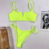 biquini low waist beach wear set 2021 halter Swimwear swimming suit for women V type top split swimsuit thong bikinis - Virtual Blue Store