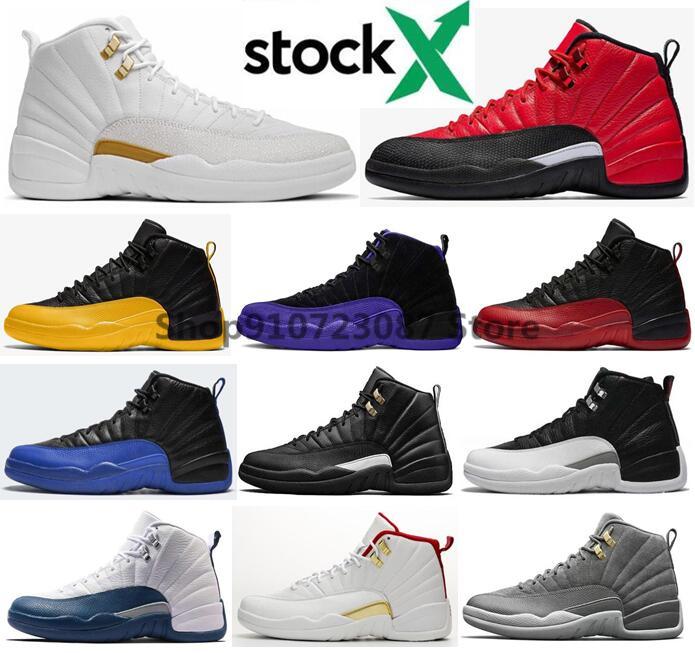New 12 Reverse Flu Game University Gold Dark Concord Dark Grey OVO White Men Basketball Shoes 12s Playoff French Blue Sneakers - Virtual Blue Store