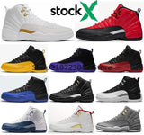 New 12 Reverse Flu Game University Gold Dark Concord Dark Grey OVO White Men Basketball Shoes 12s Playoff French Blue Sneakers
