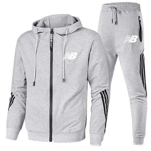 autumn and winter NB sportswear men's 2-piece sweatshirt + sweatpants sportswear zipper hoodie printing casual men's clothing - Virtual Blue Store