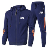autumn and winter NB sportswear men's 2-piece sweatshirt + sweatpants sportswear zipper hoodie printing casual men's clothing - Virtual Blue Store