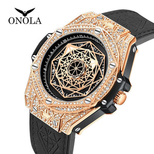Top Luxury Brand Watch for Men Big Diamond Leather Analog fashion gold Watches Quartz Wristwatch Relogio Masculino - Virtual Blue Store