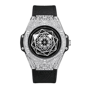 Top Luxury Brand Watch for Men Big Diamond Leather Analog fashion gold Watches Quartz Wristwatch Relogio Masculino - Virtual Blue Store