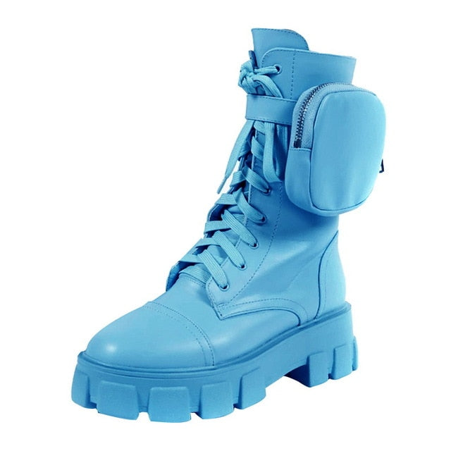 Punk Rock Steam  Metal Buckle Motorcycle Boots Women Rivet Chunky Heel Short Booties Thick Platform Gothic Shoes Lad - Virtual Blue Store