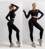 Seamless Women  yoga set Workout Gym Long Sleeve Fitness Crop Top High Waist Leggings Sport Clothing Suits - Virtual Blue Store