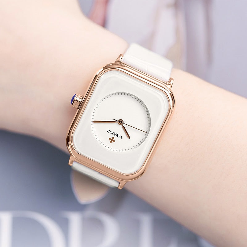 2021 WWOOR Ladies Watch Fashion White Square Wrist Watch Simple Ladies Top Brand Luxury Leather Dress Casual Watches Reloj Mujer - Virtual Blue Store