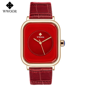 2021 WWOOR Ladies Watch Fashion White Square Wrist Watch Simple Ladies Top Brand Luxury Leather Dress Casual Watches Reloj Mujer - Virtual Blue Store