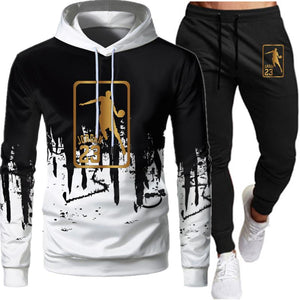 White Black Men Hoodies Set Fashion  Autumn Brand Casual Tracksuit Mens Set Sports Two Piece Patchwork Hoodie Pant Male Suit - Virtual Blue Store