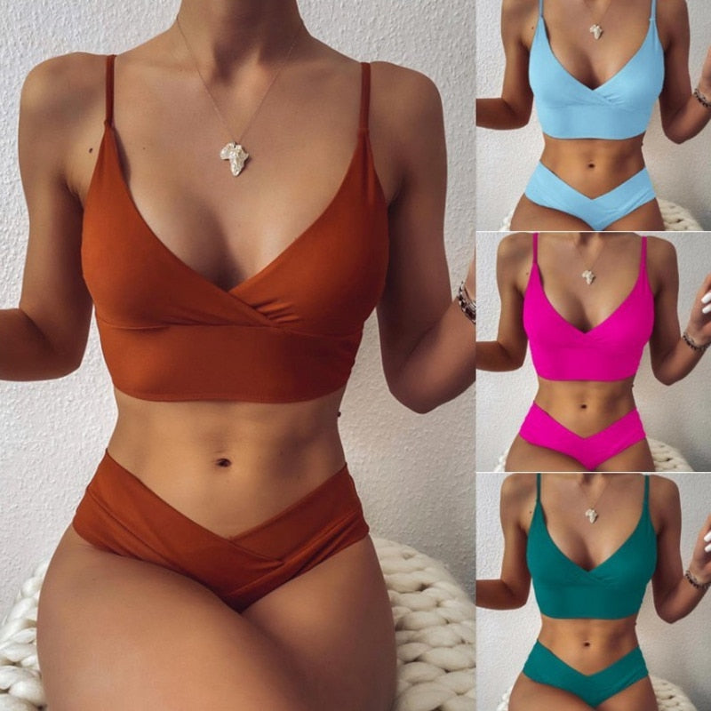 11 Colors Sexy Bikini  High Waist Swimsuit Women Swimwear Bathing Thong Bikini Set Brazilian Swimsuit Female Swimming Suit - Virtual Blue Store